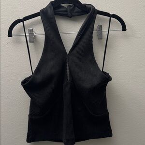 Black cropped halter top
